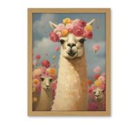 Artery8 The Llama Wedding Rose Bloom Flower Headdress Fun Artwork Kids Bedroom Artwork Framed Wall Art Print 18X24 Inch