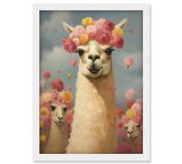 Artery8 The Llama Wedding Rose Bloom Flower Headdress Fun Artwork Kids Bedroom Artwork Framed Wall Art Print A4