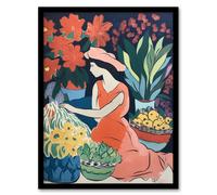 Artery8 The Market By Sylvia Day Sitting Danish Pastel Aesthetic Floral Matisse Style Flowers Dutch Art Print Framed Poster Wall Decor 12x16 inch Artery8 Black W12" x H16"
