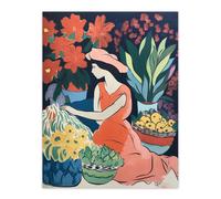 Artery8 The Market By Sylvia Day Sitting Danish Pastel Aesthetic Floral Matisse Style Flowers Dutch Extra Large XL Wall Art Poster Print Artery8 Multicolor W24" x H32"