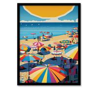 Artery8 The Midday Sun Saint-Tropez By Goeff Turner Giant Sunrise Sun Kissed Shores Playful Beachside Artwork Seaside Bathroom Art Print Framed Artery8 Black W12" x H16"