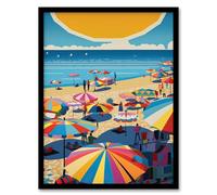 Artery8 The Midday Sun Saint-Tropez By Goeff Turner Giant Sunrise Sun Kissed Shores Playful Beachside Artwork Seaside Bathroom Artwork Framed Wall Art Print A4