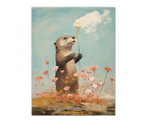 Artery8 The Otters Gift Artwork Floral Watercolour Crimson And Blue Extra Large XL Wall Art Poster Print