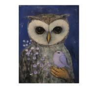 Artery8 The Owls Pet Surreal Dream Oil Painting Night Owl With Lavender Flower & Small Bird Unframed Wall Art Print Poster Home Decor Premium Artery8 Multicolor W12" x H16"
