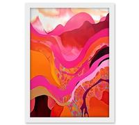 Artery8 The Pink Mountains Abstract Oil Painting Bright Vibrant Pink Orange Alps Landscape Artwork Framed A3 Wall Art Print
