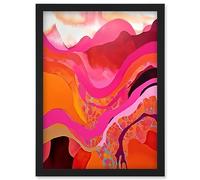 Artery8 The Pink Mountains Abstract Oil Painting Bright Vibrant Pink Orange Alps Landscape Artwork Framed Wall Art Print A4