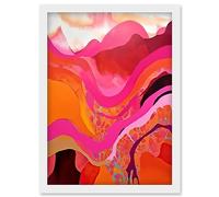 Artery8 The Pink Mountains Abstract Oil Painting Bright Vibrant Pink Orange Alps Landscape Artwork Framed Wall Art Print A4