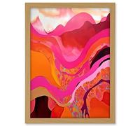 Artery8 The Pink Mountains Abstract Oil Painting Bright Vibrant Pink Orange Alps Landscape Artwork Framed A3 Wall Art Print