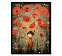 Artery8 The Poppy Dream Elegant Giant Flower Floral Oil Painting Art Print Framed Poster Wall Decor in Black | Size: W12" x H16" Artery8 Black W12" x H16"