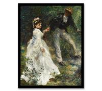 Artery8 The Promenade Couple Renoir Vintage Framed Wall Art Print in Green | Size: A4 Artery8 Green A4