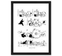 The Puncture Heath Robinson Vintage Comic Cartoon Artwork Framed Wall Art Print A4 Artery8 Black One Size