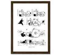 The Puncture Heath Robinson Vintage Comic Cartoon Artwork Framed Wall Art Print A4 Artery8 Brown One Size