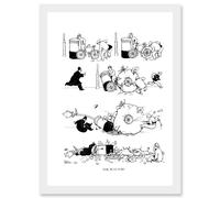 The Puncture Heath Robinson Vintage Comic Cartoon Artwork Framed Wall Art Print A4 Artery8 White One Size