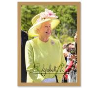 The Queen In Yellow Elizabeth II Signature Photo Artwork Framed Wall Art Print A4 Artery8 Light Oak One Size