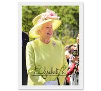 The Queen In Yellow Elizabeth II Signature Photo Artwork Framed Wall Art Print A4 Artery8 White One Size