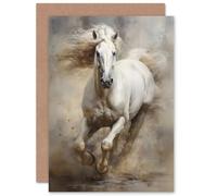 Artery8 The Race Galloping White Horse Custom Greeting Card Personalised Message Inside for Him or Her Man Woman Birthday Thank You Congratulations