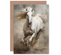 Artery8 The Race Galloping White Horse for Him or Her Man Woman Birthday Thank You Congratulations Blank Art Greeting Card