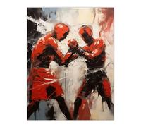 Artery8 The Red Boxers Boxing Sparring Oil Painting Action Sport Artwork Large Wall Art Poster Print Thick Paper 18X24 Inch