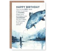 Artery8 The Reel Deal Lake Fishing Pun Blue Watercolour For Him Man Birthday Card