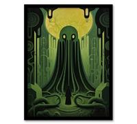 Artery8 The Rise Of Cthulhu H.P. Lovecraft Mythos Horror Madness Artwork Painting Art Print Framed Poster Wall Decor in Black | Size: W12" x H16" Artery8 Black W12" x H16"