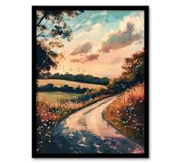 The Road Home Kansas Countryside Autumn Painting Framed Art Print Artery8 Multi A4