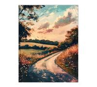 The Road Home Kansas Countryside Autumn Painting Wall Art Print Artery8 Multi W24 inch x H32 inch