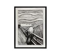 Artery8 The Scream 1895 Black and White Black Framed Canvas Wall Art Print 24X32 Artwork By Munch : Iconic Expressionist Print Perfect For Modern Lounge Or Hallway Striking Artistic Statement