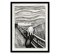 Artery8 The Scream 1895 Black and White Framed Wall Art Print 18X24 Inch Artwork By Munch : Iconic Expressionist Print Perfect For Modern Lounge Or Hallway Striking Artistic Statement