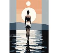 Artery8 The Sea is Calling Modern Abstract Minimalist Artwork Sun and Moon Extra Large XL Wall Art Poster Print