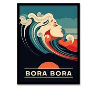 Artery8 The Seaside Calls Bora Bora Beach French Polynesia Sunset Woman of the Waves Sea Siren Ocean Artwork Framed Wall Art Print A4