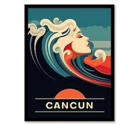 Artery8 The Seaside Calls Cancun Beach Mexico Sunset Woman of the Waves Sea Siren Ocean Artwork Framed Wall Art Print 18X24 Inch