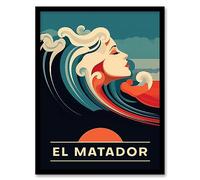 Artery8 The Seaside Calls El Matador Beach California USA Sunset Woman of the Waves Sea Siren Ocean Artwork Framed Wall Art Print A4