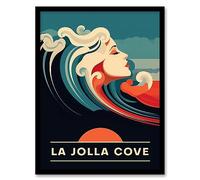 Artery8 The Seaside Calls La Jolla Cove California USA Sunset Woman of the Waves Sea Siren Ocean Artwork Framed Wall Art Print A4