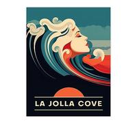 Artery8 The Seaside Calls La Jolla Cove California USA Sunset Woman of the Waves Sea Siren Ocean Large Wall Art Poster Print Thick Paper 18X24 Inch