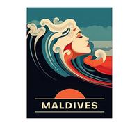 Artery8 The Seaside Calls Maldives Beach Sunset Woman of the Waves Sea Siren Ocean Extra Large XL Wall Art Poster Print