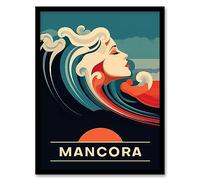 Artery8 The Seaside Calls Mancora Beach Peru Sunset Woman of the Waves Sea Siren Ocean Artwork Framed Wall Art Print 18X24 Inch