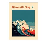 Artery8 The Seaside Calls Rhossili Bay Beach Swansea Wales UK Modern Woman of the Waves Sea Siren Ocean Unframed Wall Art Print Poster Home Decor Premium