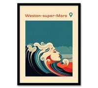 Artery8 The Seaside Calls Weston Super Mare Beach England UK Modern Woman of the Waves Sea Siren Ocean Artwork Framed Wall Art Print 18X24 Inch