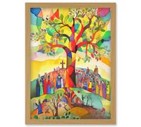 The Sermon On The Mount Jesus Folk Art Bible Artwork Framed Wall Art Print A4 Artery8 Light Oak One Size