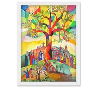 The Sermon On The Mount Jesus Folk Art Bible Artwork Framed Wall Art Print A4 Artery8 White One Size