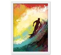 Artery8 The Silhouette of a Surfer Surfing on a Big Wave Artwork Framed Wall Art Print A4