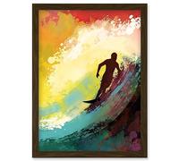 Artery8 The Silhouette of a Surfer Surfing on a Big Wave Artwork Framed Wall Art Print A4