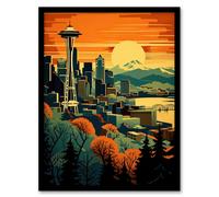 Artery8 The Space Needle Seattle Landmark Sunset Cityscape Wall Art Print - A4 Size