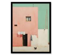 Artery8 Wall Art Print The Spanish Village By Amy Denver Minimalist Soft Pastel Pink Green Minimalism Simple Modern Artwork Art Framed | Size: A4 Artery8 Multicolor A4