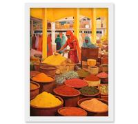 Wall Art Print The Spice Market Asian Herbs and Spices Colourful Kitchen Artwork Framed A4 Artery8 White A4