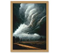Artery8 The Storm Rolls In Oil Painting Clouds Countryside Artwork Framed Wall Art Print A4 in Light Oak Artery8 Light Oak