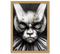 The Sultan Of Cat Land Fantasy Gothic Cat Portrait Artwork Framed Wall Art Print A4 Artery8 Light Oak One Size