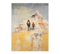 Artery8 The Summit Awaits Mountain Climbing Oil Painting Pastel Colour Yellow Blue Artwork Extra Large XL Wall Art Poster Print