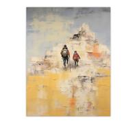 Artery8 The Summit Awaits Mountain Climbing Oil Painting Pastel Colour Yellow Blue Artwork Unframed Wall Art Print Poster Home Decor Premium Artery8 Multicolor W12" x H16"