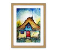 Artery8 The Thatched Cottage Folk Art Artwork Framed Wall Art Print 18X24 Inch